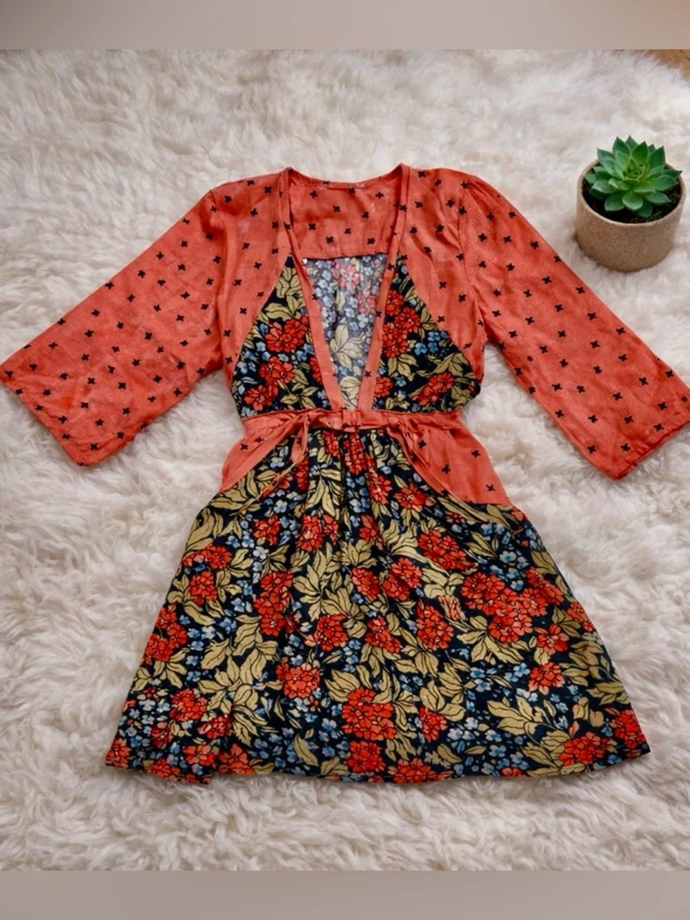 Free People Tangerine Talulla Bright Floral Printed Mini Sun Dress Rayon Small